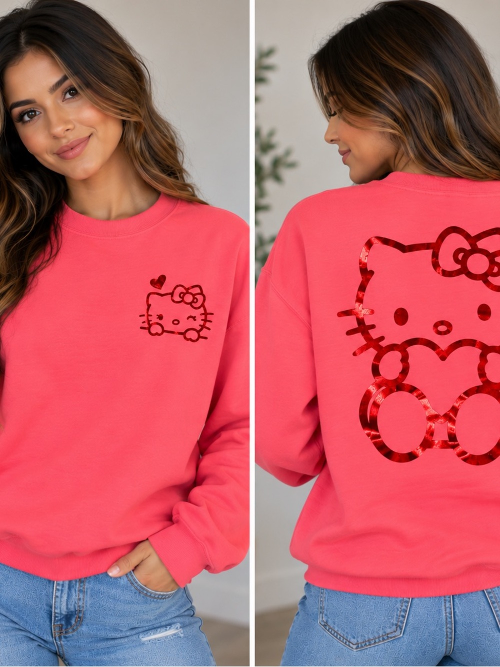 Hello Kitty Crewneck Sweatshirt with Shiny Graphic